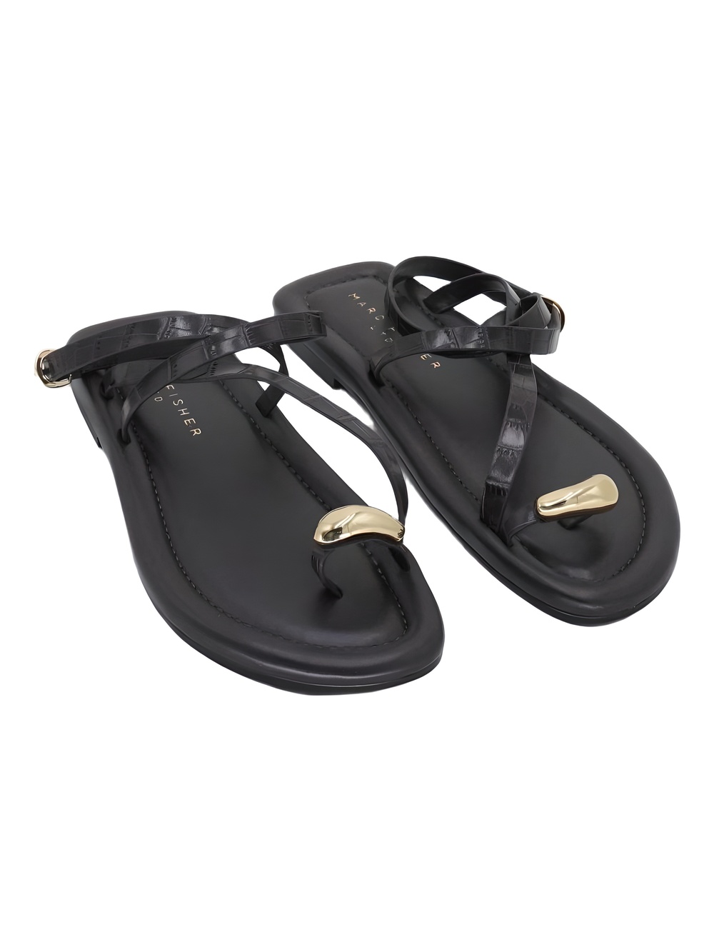 Marc Fisher LTD Gynnie Dark Brown Leather Thong Sandals Gold Hardware Size 7.5M